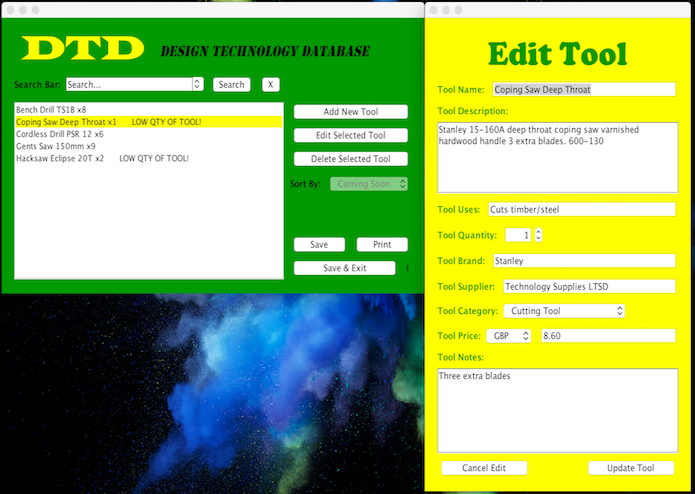 Design Technology Database (DTD)